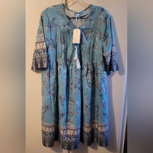 Floral Print Dress, Short Sleeve, XXL